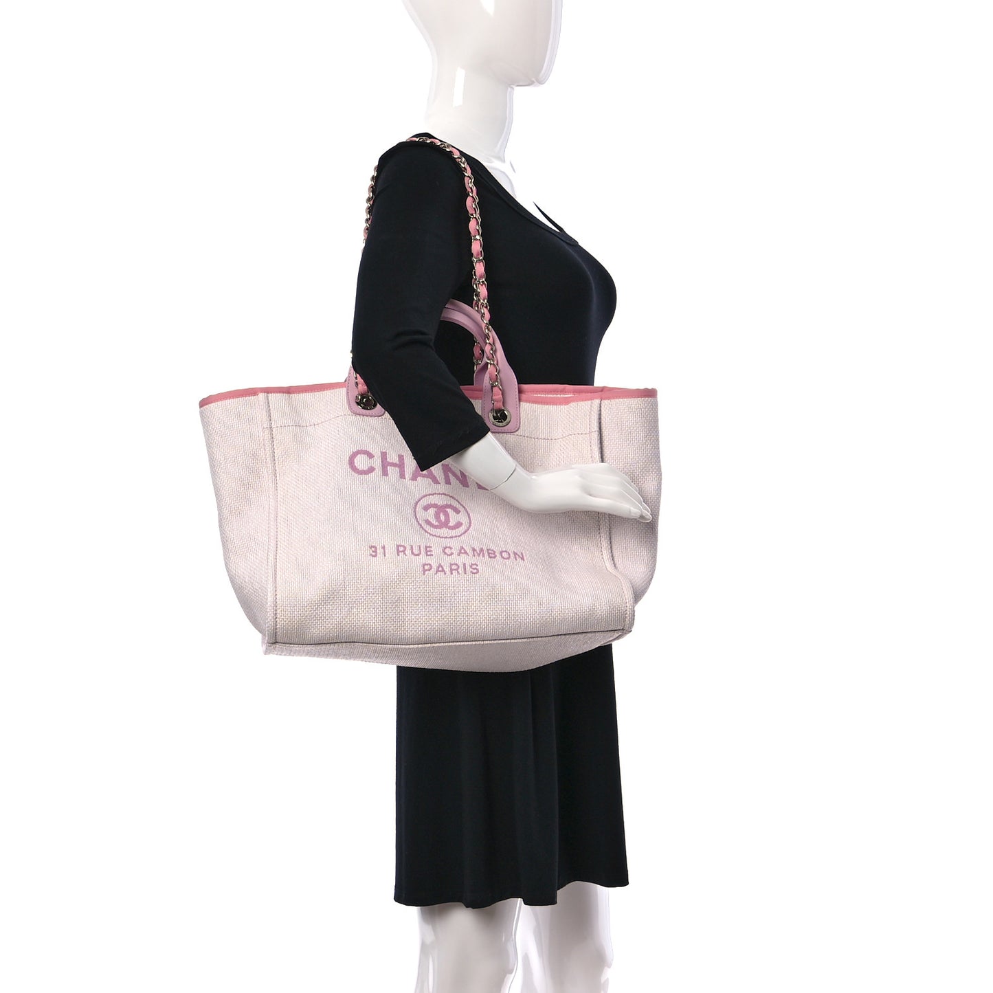 Woven Straw Raffia Medium Deauville Tote Pink