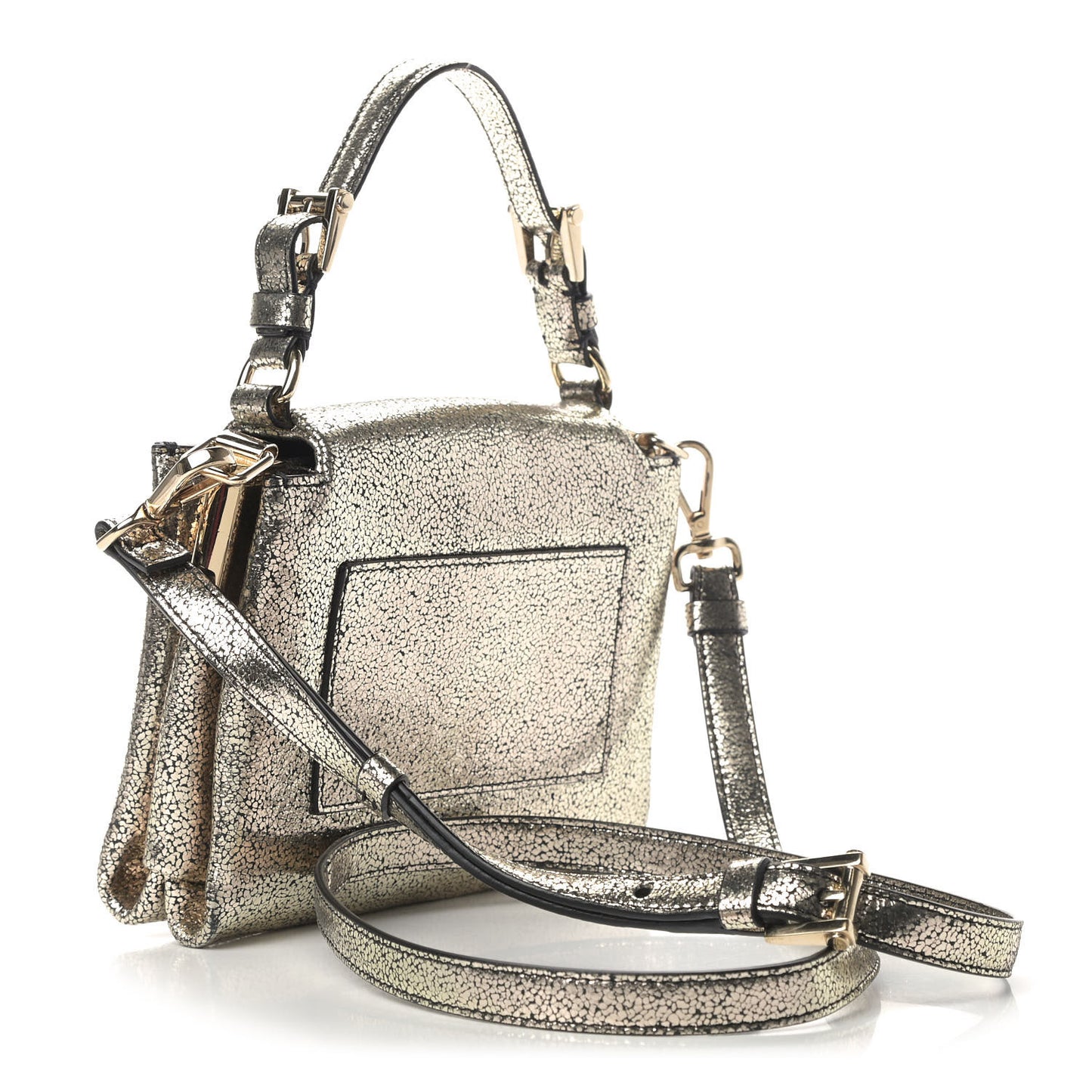 Metallic Suede Top Handle Satchel Gold