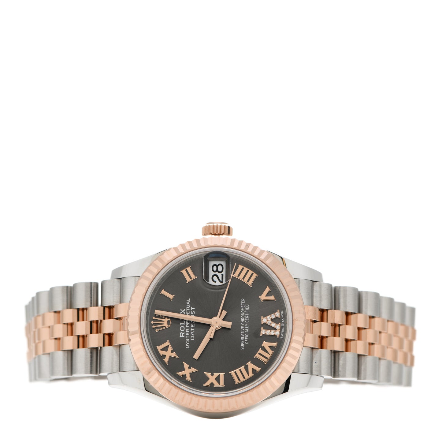 Stainless Steel 18K Everose Gold Diamond 31mm Oyster Perpetual Datejust Watch Dark Rhodium Roman 278271