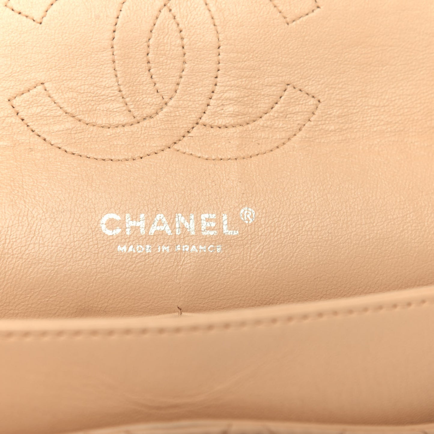 Lambskin Quilted Medium Double Flap Beige