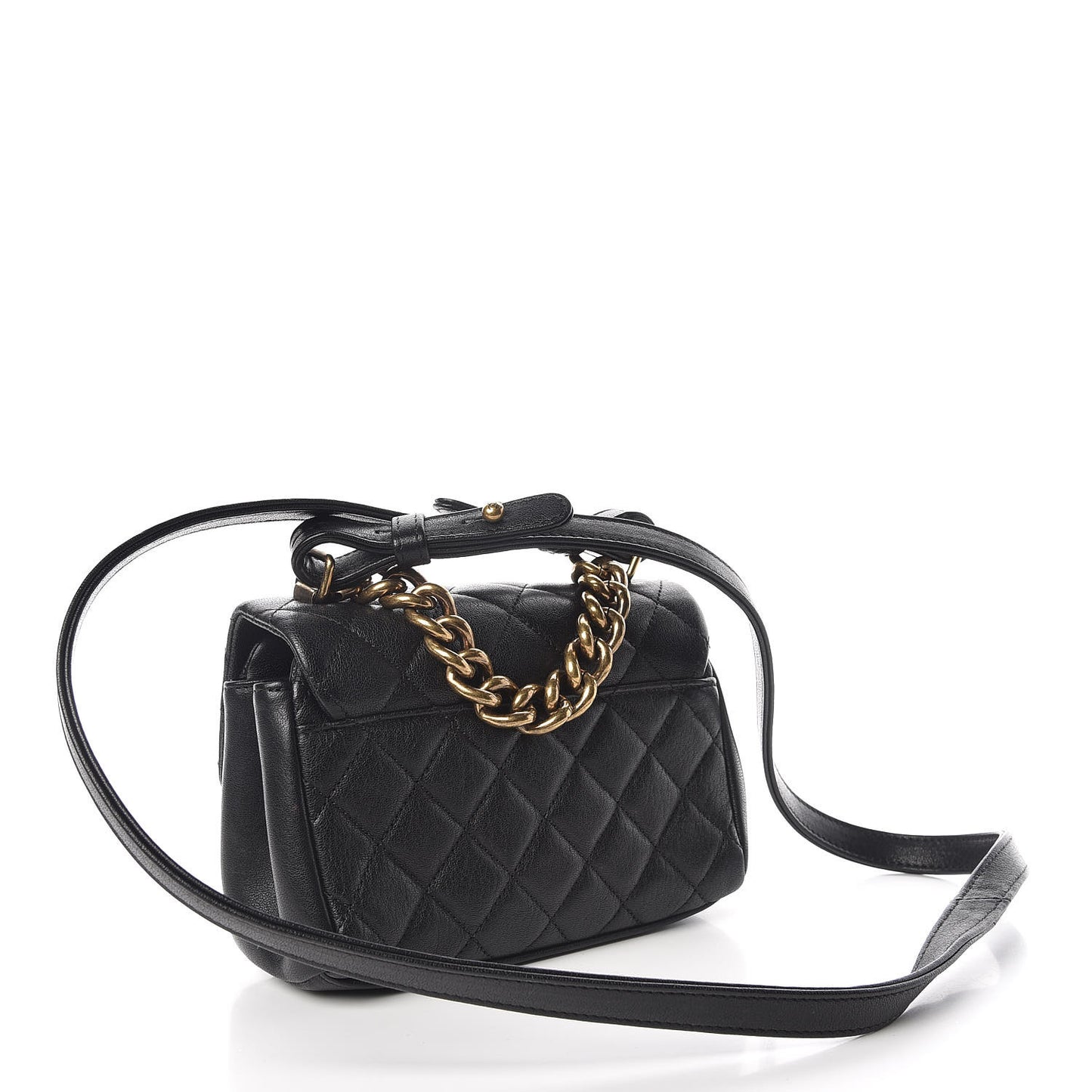 Shiny Sheepskin Quilted Mini Trapezio Flap Black