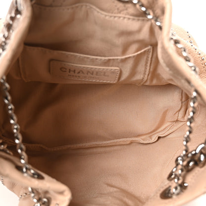 Chanel Metallic Calfskin Studded Chevron Quilted Small Stud Wars Drawstring Bag Beige 5 of 10