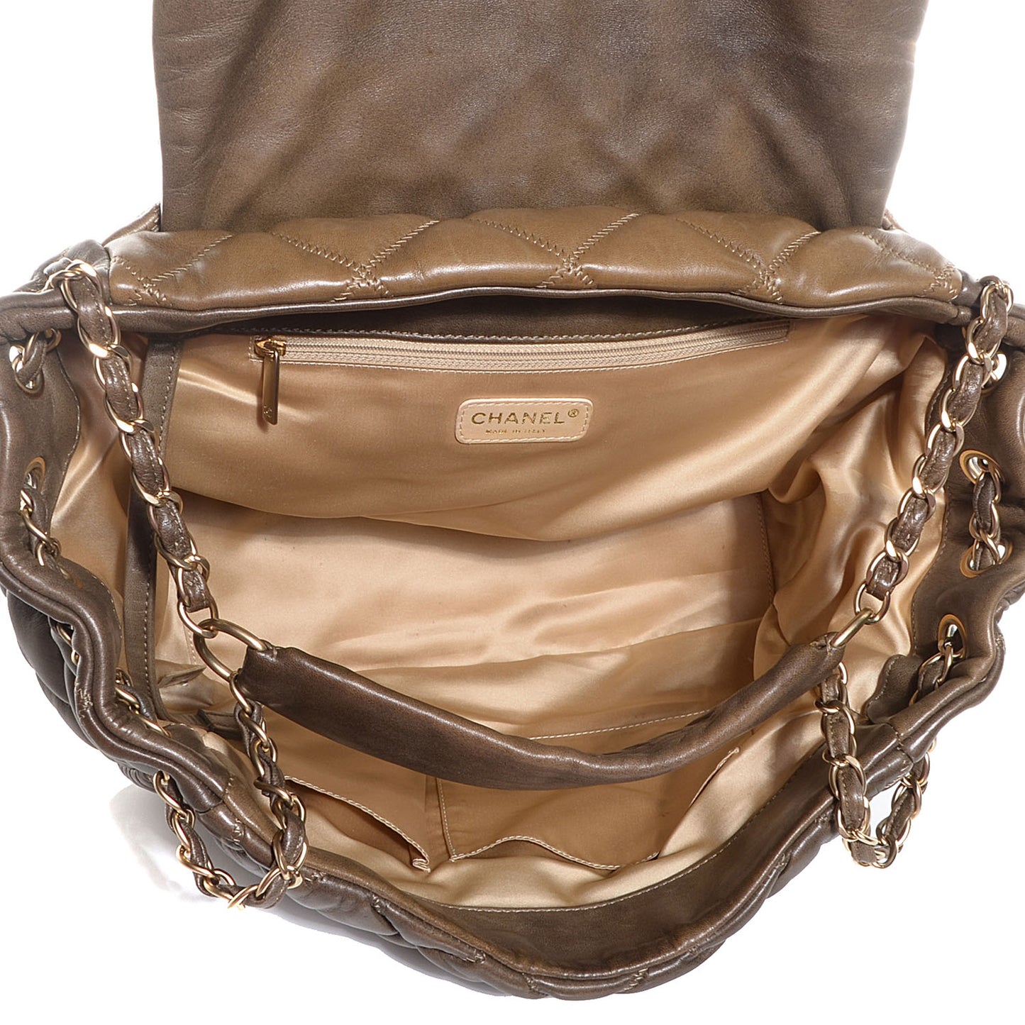 Lambskin Bubble Quilt Flap Bag Dark Beige