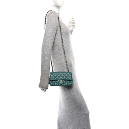 Chanel Lambskin Quilted Mini Rectangular Flap Dark Green 2 of 13