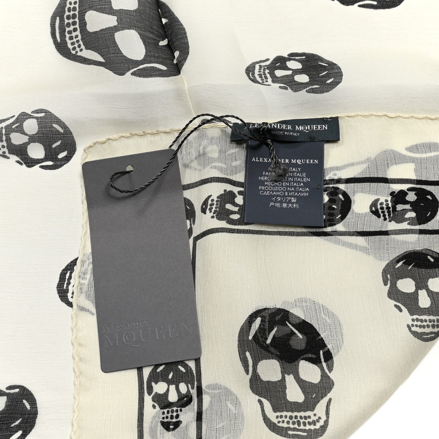 Silk Chiffon Skull Scarf Ivory Black