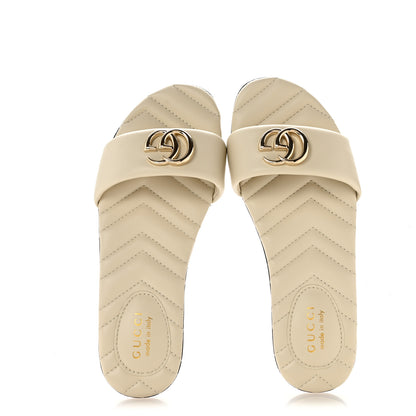 Gucci Nappa Matelasse GG Marmont Flat Slide Sandals 38.5 New Ivoire 2 of 10