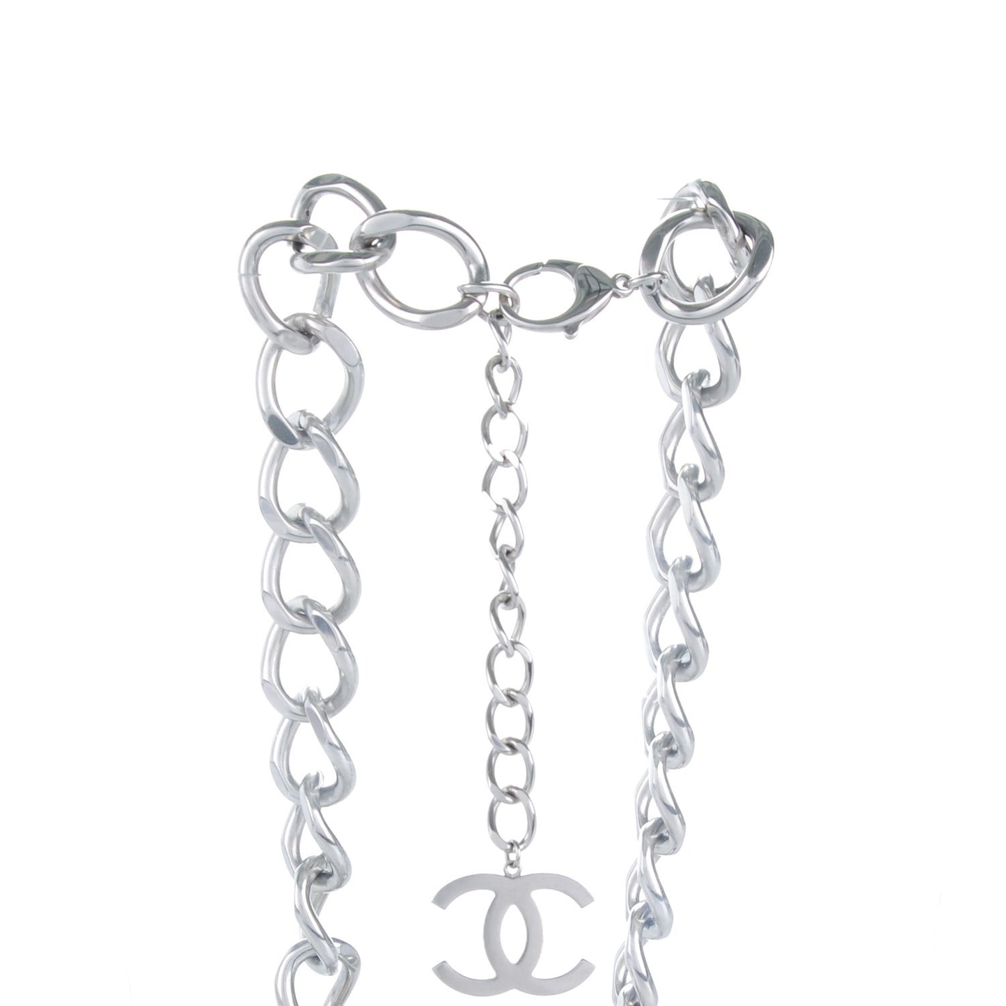 Tweed CC Oversized Padlock Chain Necklace Black Silver