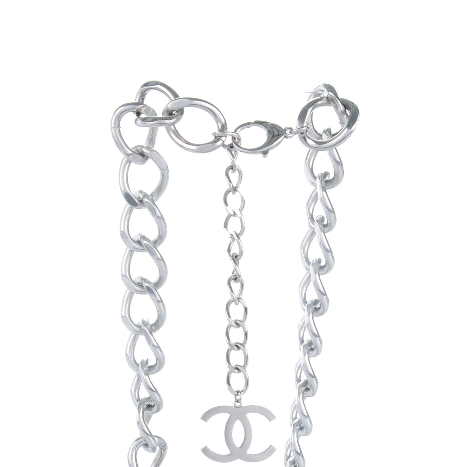 Chanel Tweed CC Oversized Padlock Chain Necklace Black Silver 3 of 4