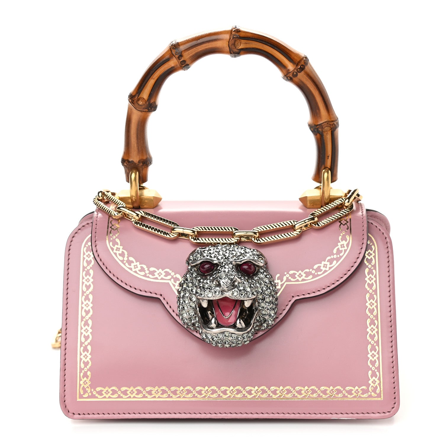 Gucci Calfskin Bamboo Crystal Mini Thiara Top Handle Bag Carmine Rose Gold 1 of 10