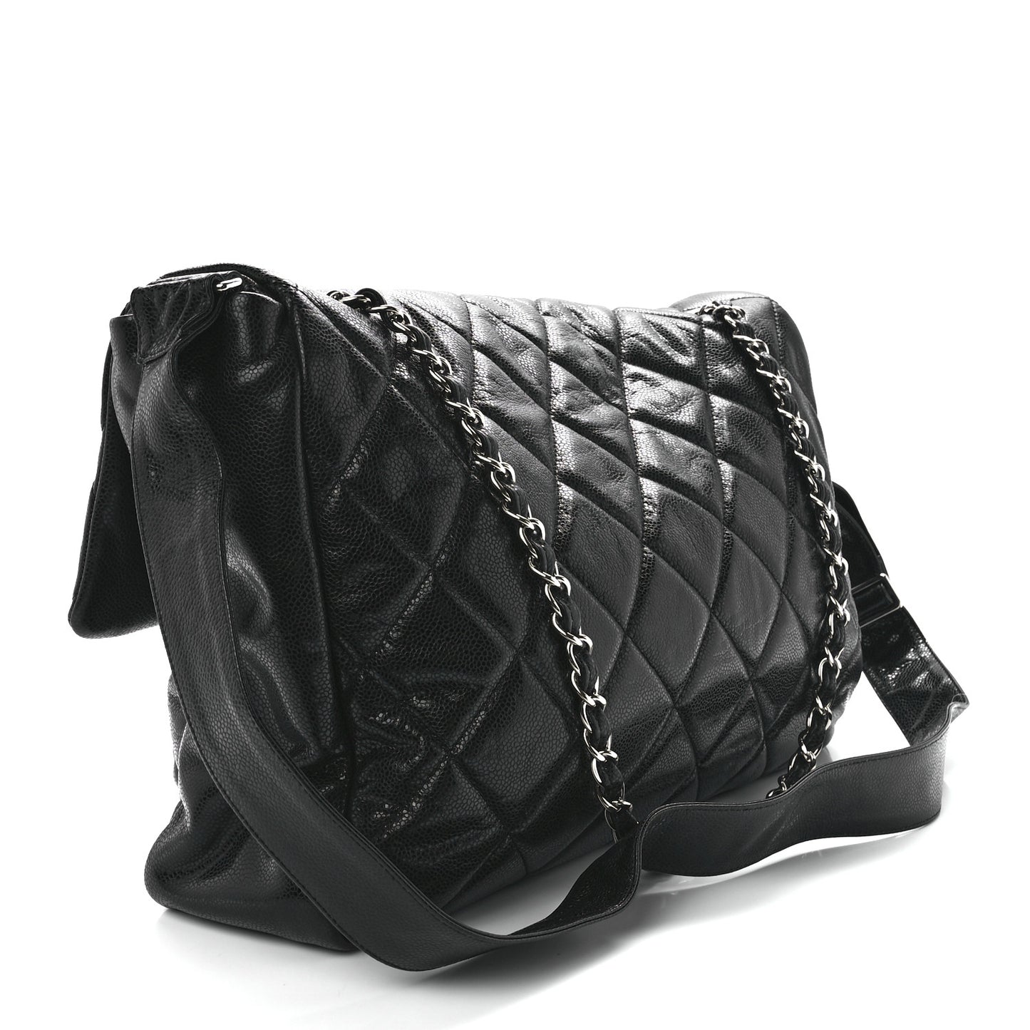 Glazed Caviar Quilted Stretch Spirit Messenger Bag Black