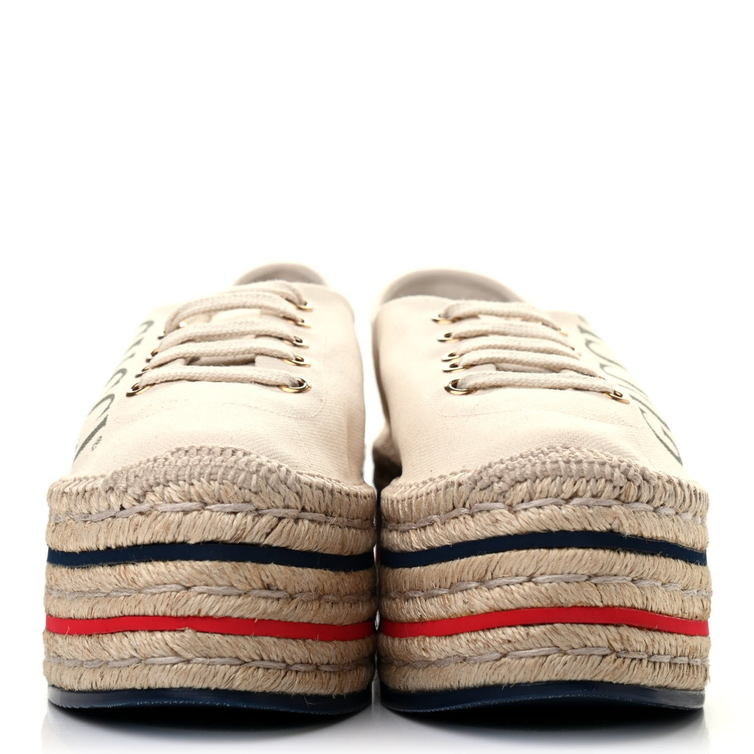 Gucci Canvas Logo Lace-Up Platform Espadrilles 38.5 Greggio Grege 2 of 7