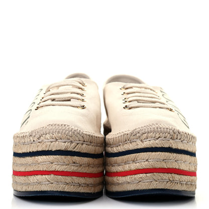 Gucci Canvas Logo Lace-Up Platform Espadrilles 38.5 Greggio Grege 2 of 7