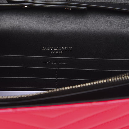 Saint Laurent Patent Grain De Poudre Matelasse Chevron Monogram Chain Wallet Neon Pink 6 of 9