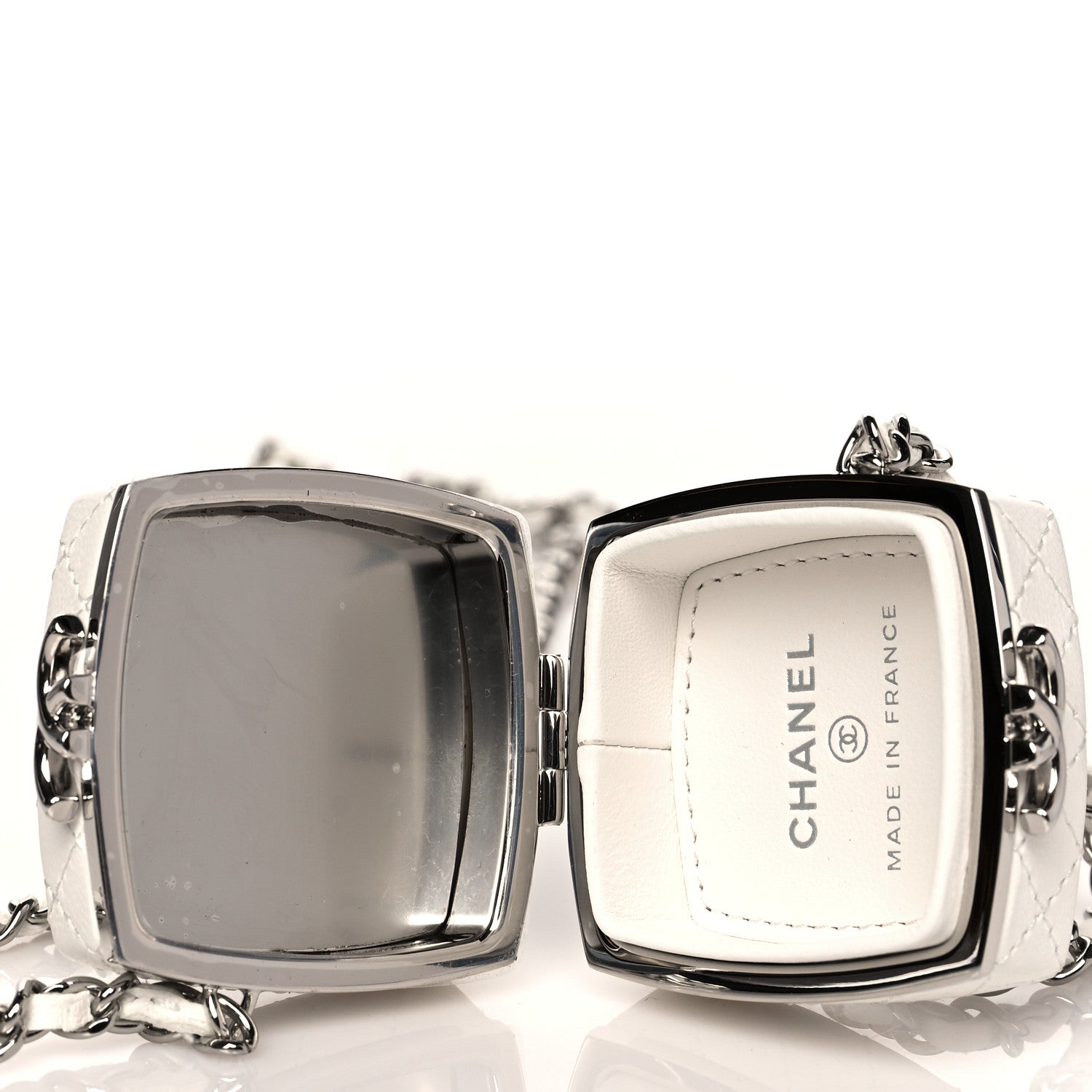 Chanel Patent Goatskin Quilted Clutch With Chain White 9 of 10