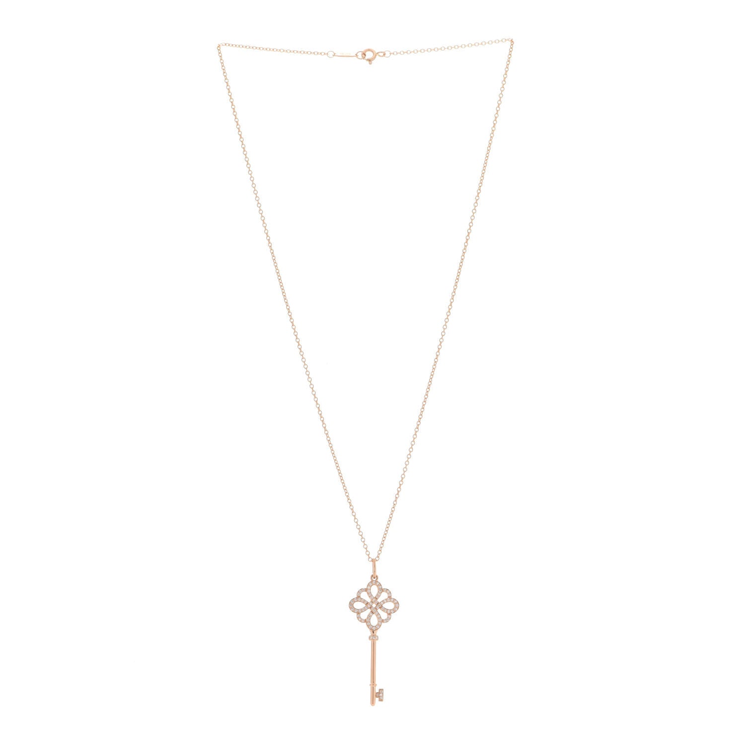 Tiffany 18K Rose Gold Diamond Knot Key Pendant 3 of 7