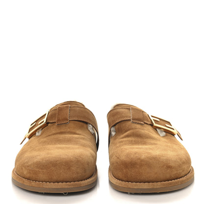 Fendi Suede Shearling Fendi Feel Buckled Clogs 39 Caramel Latte 3 of 9