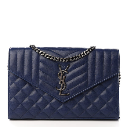 Saint Laurent Sheepskin Tri-Quilt Monogram Envelope Chain Wallet Marinette 1 of 9