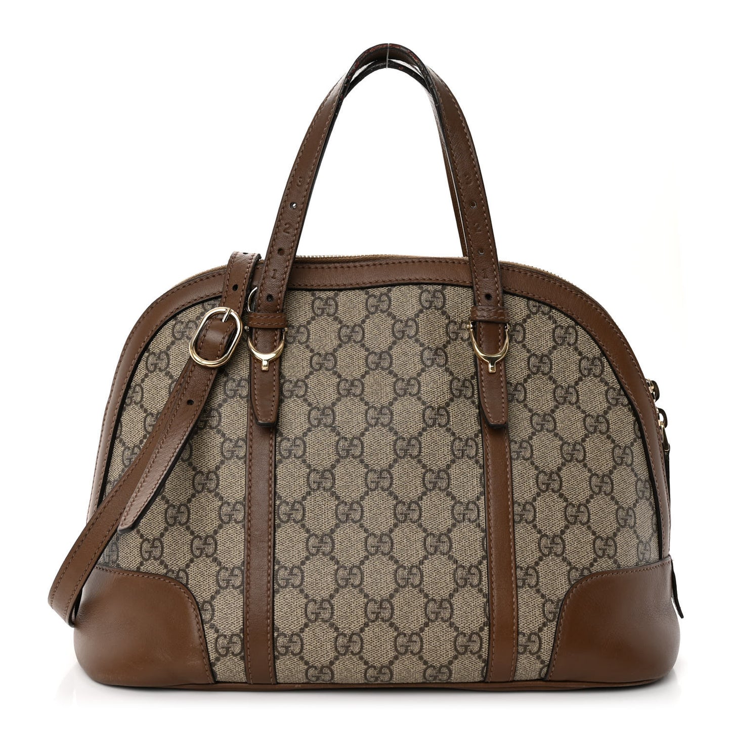GG Supreme Monogram Margaux Calfskin Small Nice Top Handle Dome Bag Beige Ebony Acero