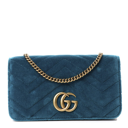 Gucci Velvet Matelasse GG Marmont Mini Bag Pavone Cyan 1 of 9