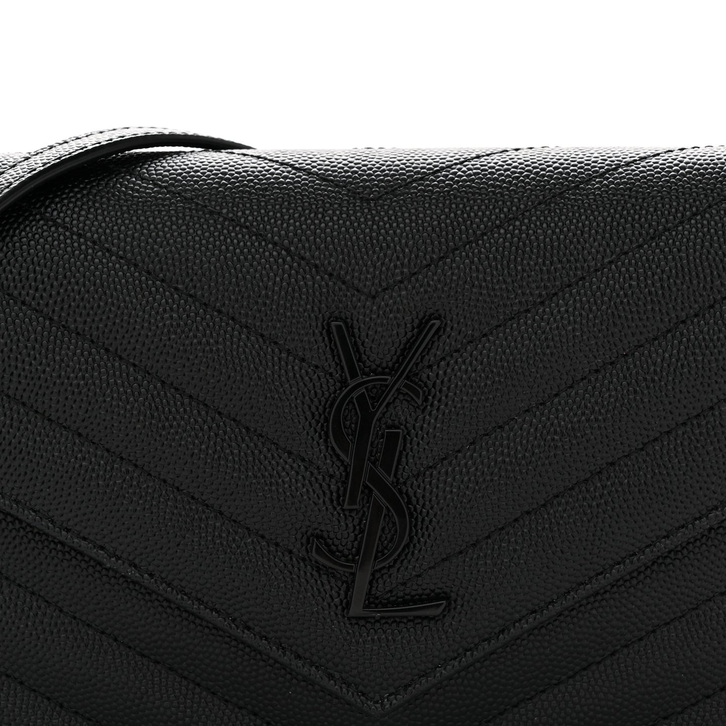Grain De Poudre Matelasse Chevron Monogram Monochrome Envelope Chain Wallet Black