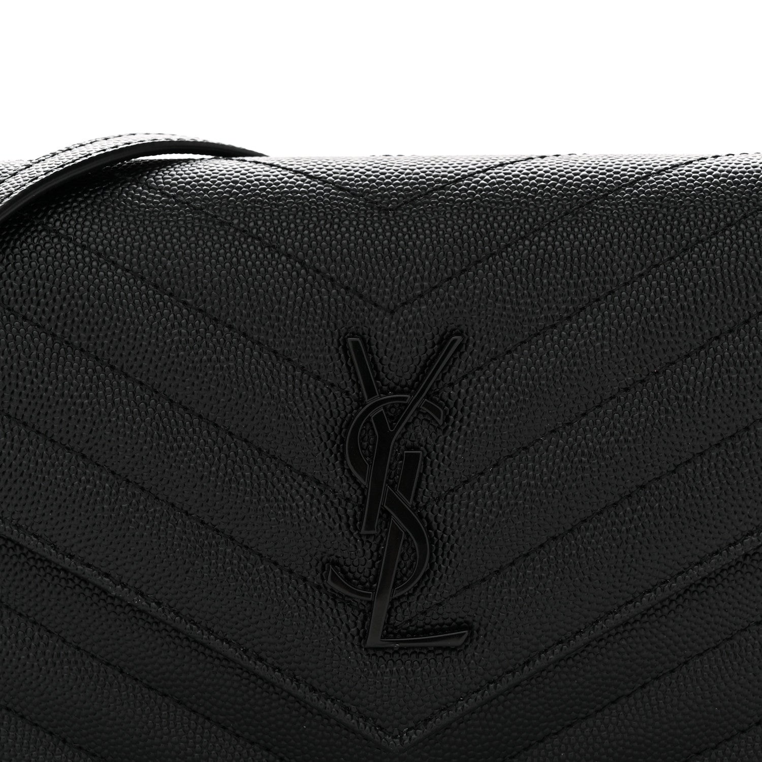 Saint Laurent Grain De Poudre Matelasse Chevron Monogram Monochrome Envelope Chain Wallet Black 8 of 13