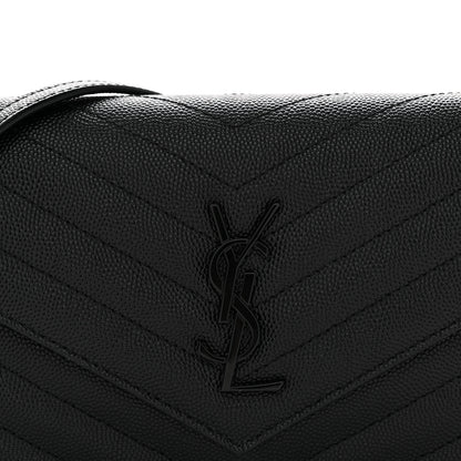 Saint Laurent Grain De Poudre Matelasse Chevron Monogram Monochrome Envelope Chain Wallet Black 8 of 13