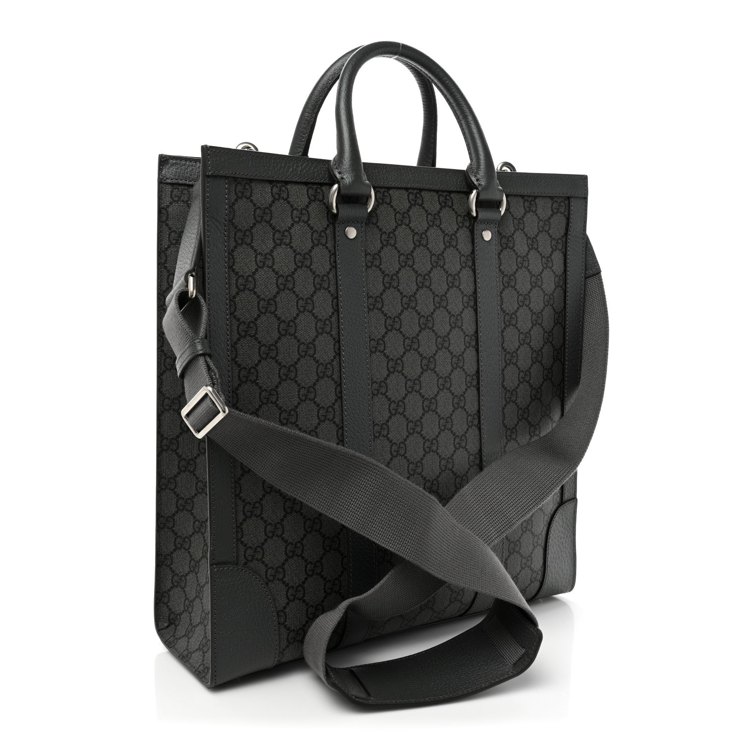 Gucci GG Supreme Monogram Textured Dollar Calfskin Medium Ophidia Tote Grey Black Graphite Grey 3 of 15