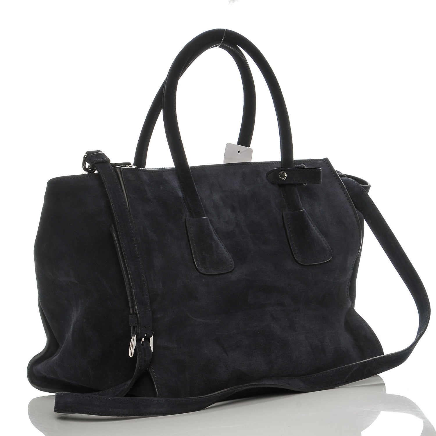 Prada Suede Scamosciato Twin Pocket Tote Blue 3 of 9