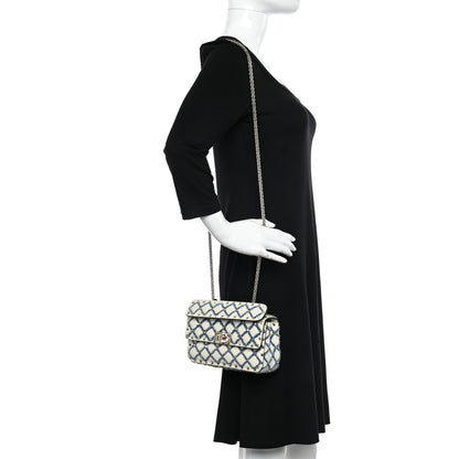 Valentino Garavani Nappa Denim Quilted Rockstud Medium Spike Shoulder Bag Ivory Blue 2 of 12