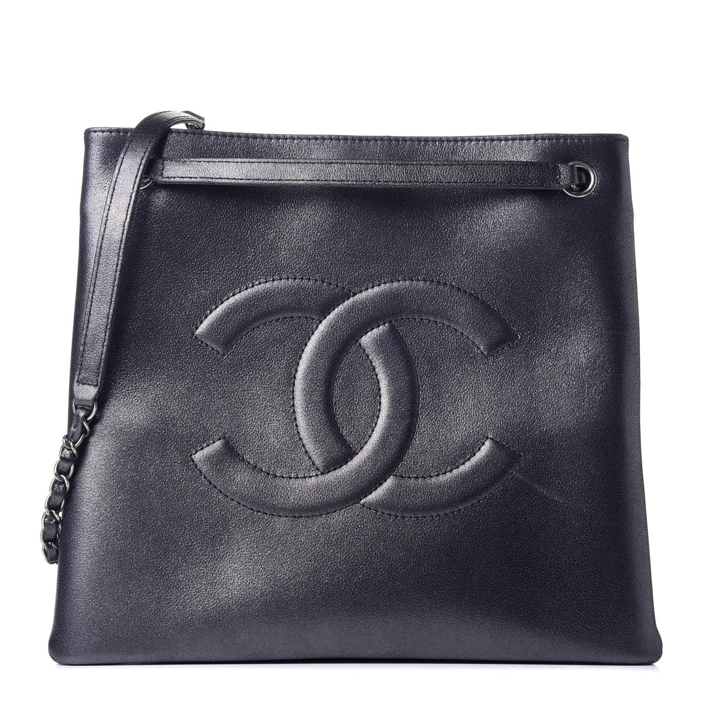 Calfskin CC Large North South Shopping Tote Black
