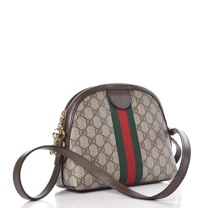 Gucci GG Supreme Monogram Textured Dollar Calfskin Web Small Ophidia Dome Shoulder Bag Beige Ebony New Acero 3 of 9