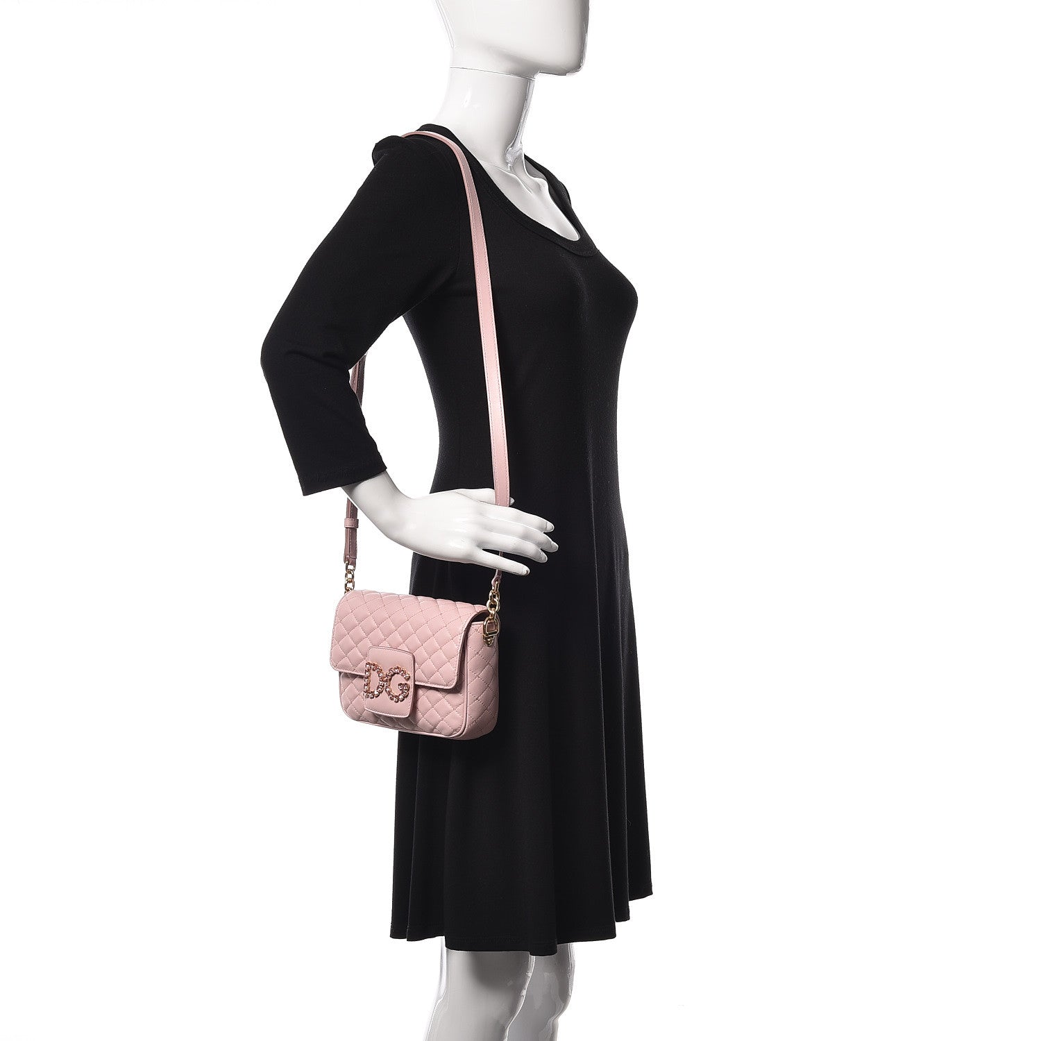 Dolce & Gabbana Lambskin Quilted Crystal Embellished Mini Millennial Shoulder Bag Rosa Carne 2 of 8