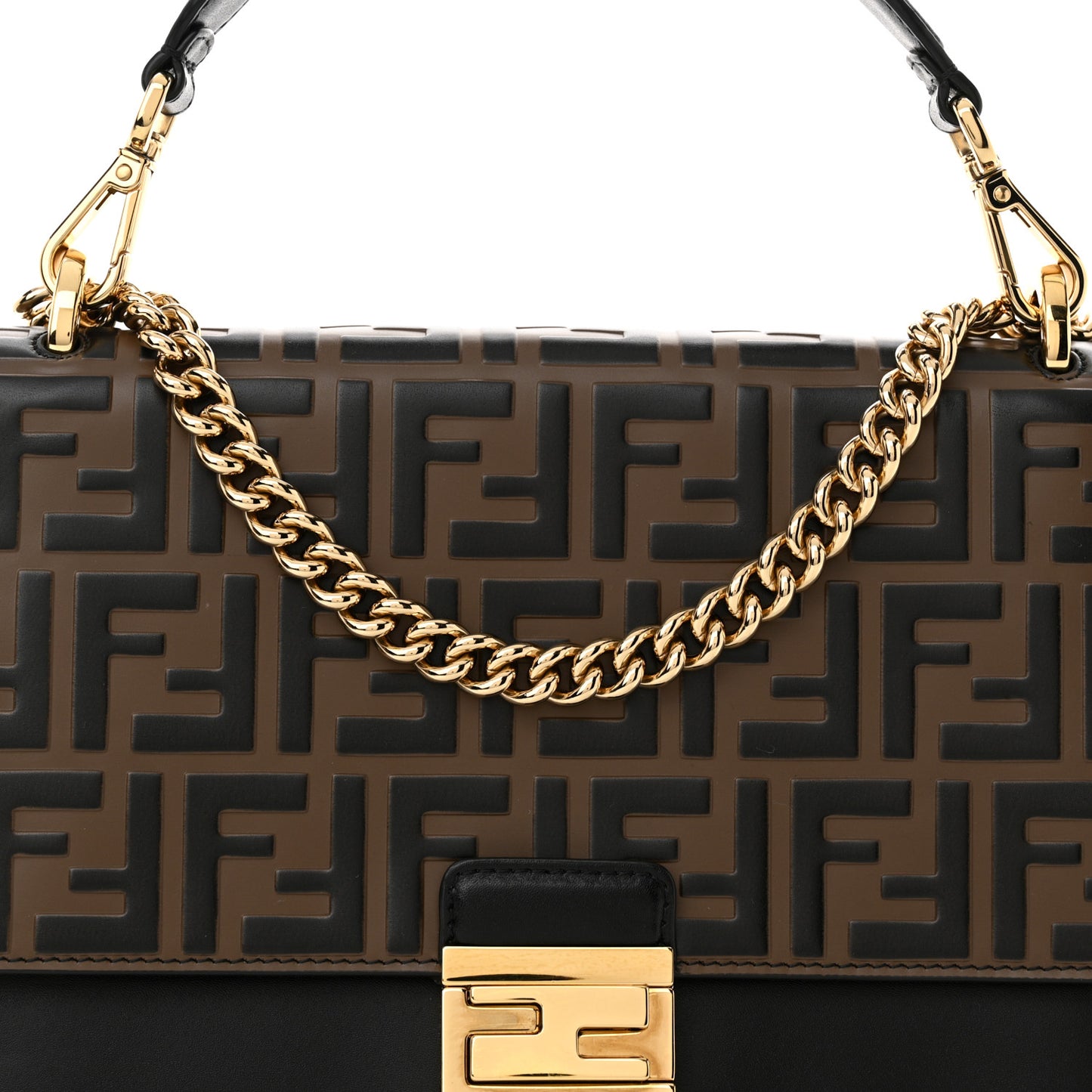 Vitello Liberty Bi-Color FF 1974 Embossed Chain Strap Kan U Shoulder Bag Black Maya