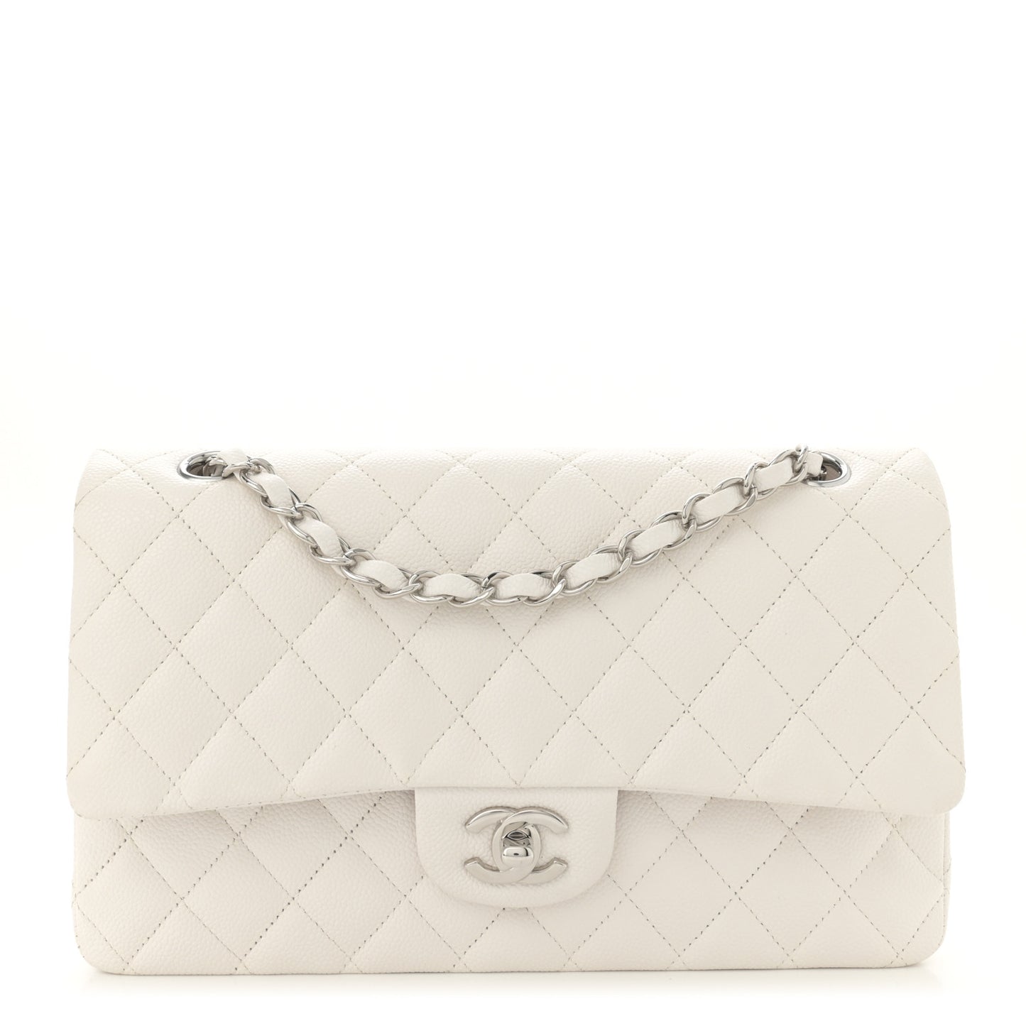 Caviar Quilted Medium Double Flap White