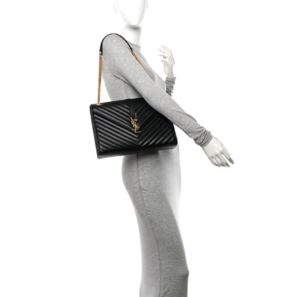 Saint Laurent Grain De Poudre Matelasse Chevron Large Monogram Satchel Black 2 of 11