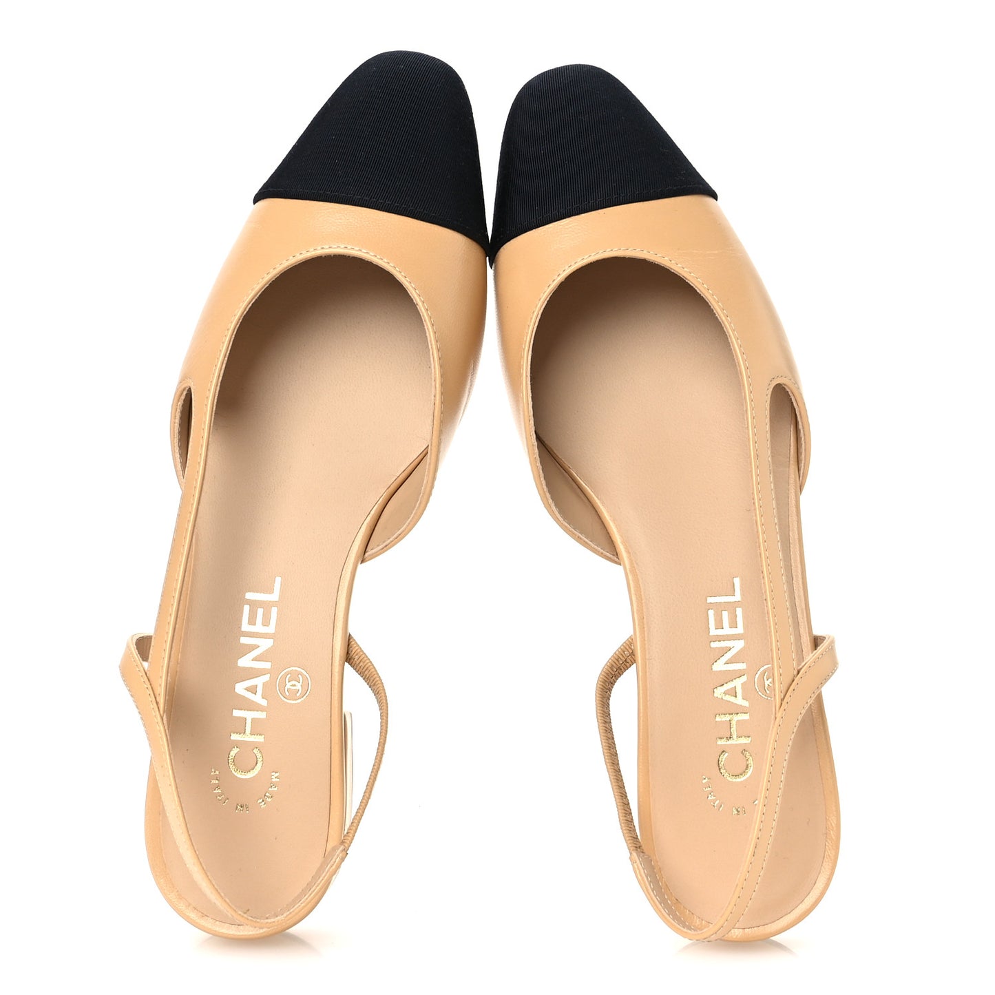 Goatskin Grosgrain Cap Toe CC Slingback Sandals 37 Beige Black