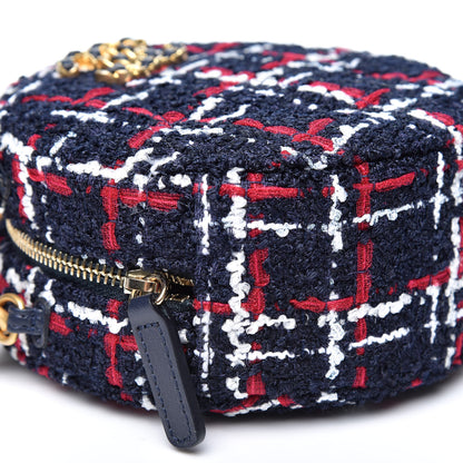 Chanel Tweed Quilted Chanel 19 Round Clutch With Chain Blue White Red 5 of 9