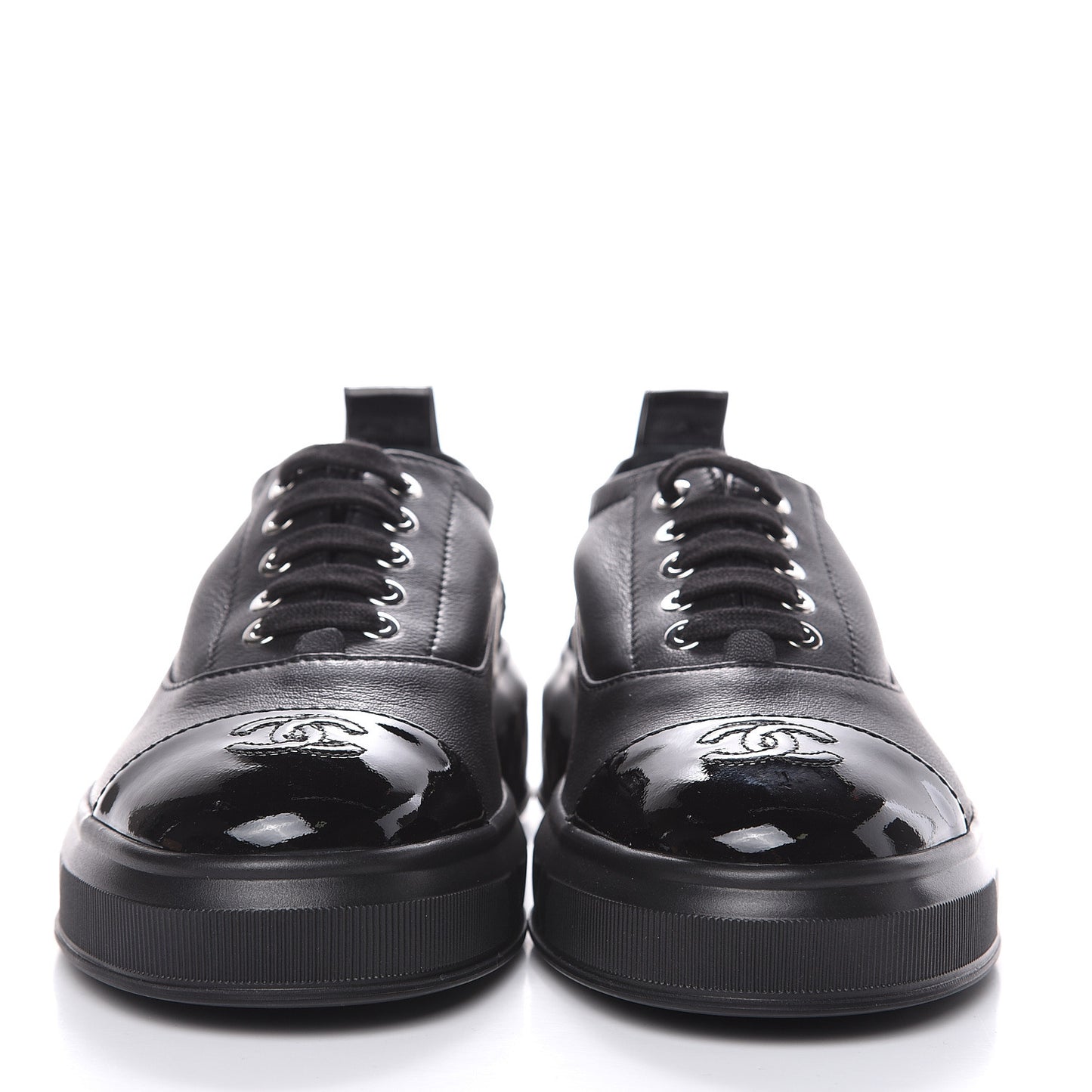 Lambskin Patent Cap Toe Lace Up Sneakers 38.5 Black