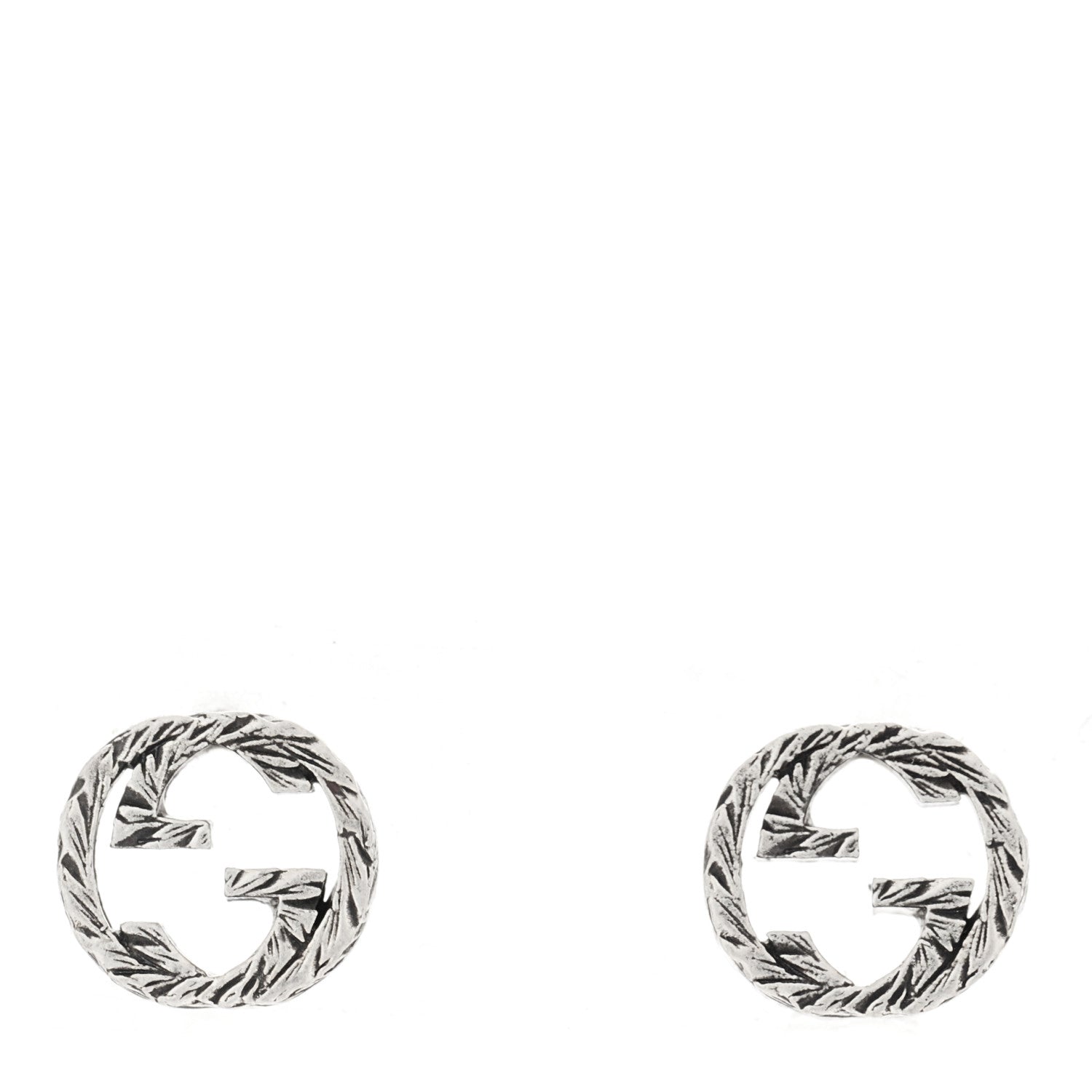 Gucci Sterling Silver Textured Interlocking G Stud Earrings 1 of 5