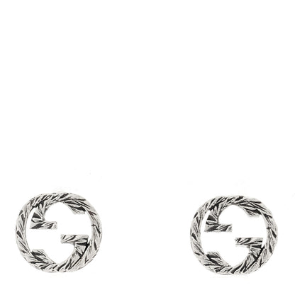 Gucci Sterling Silver Textured Interlocking G Stud Earrings 1 of 5