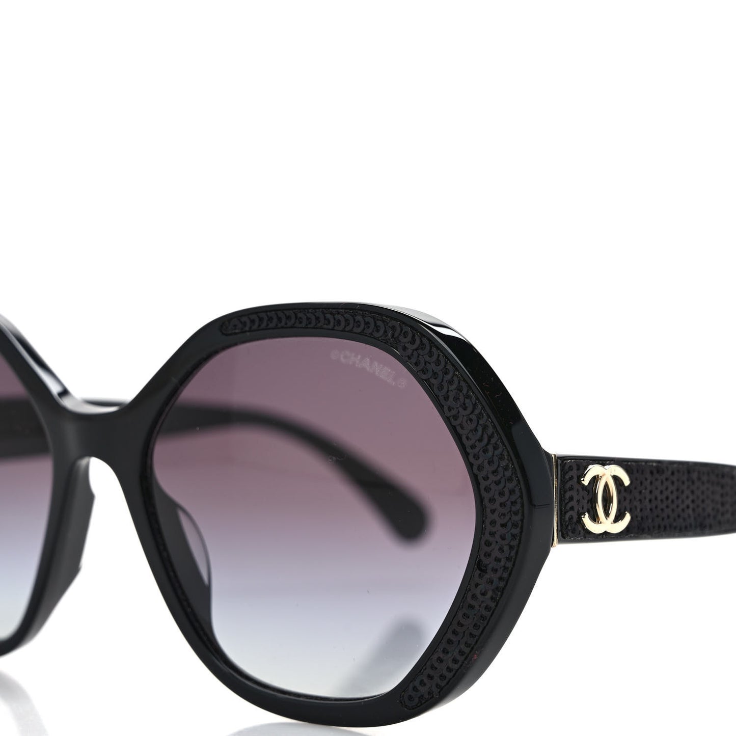 Acetate Sequin Round Sunglasses 5451-A Black