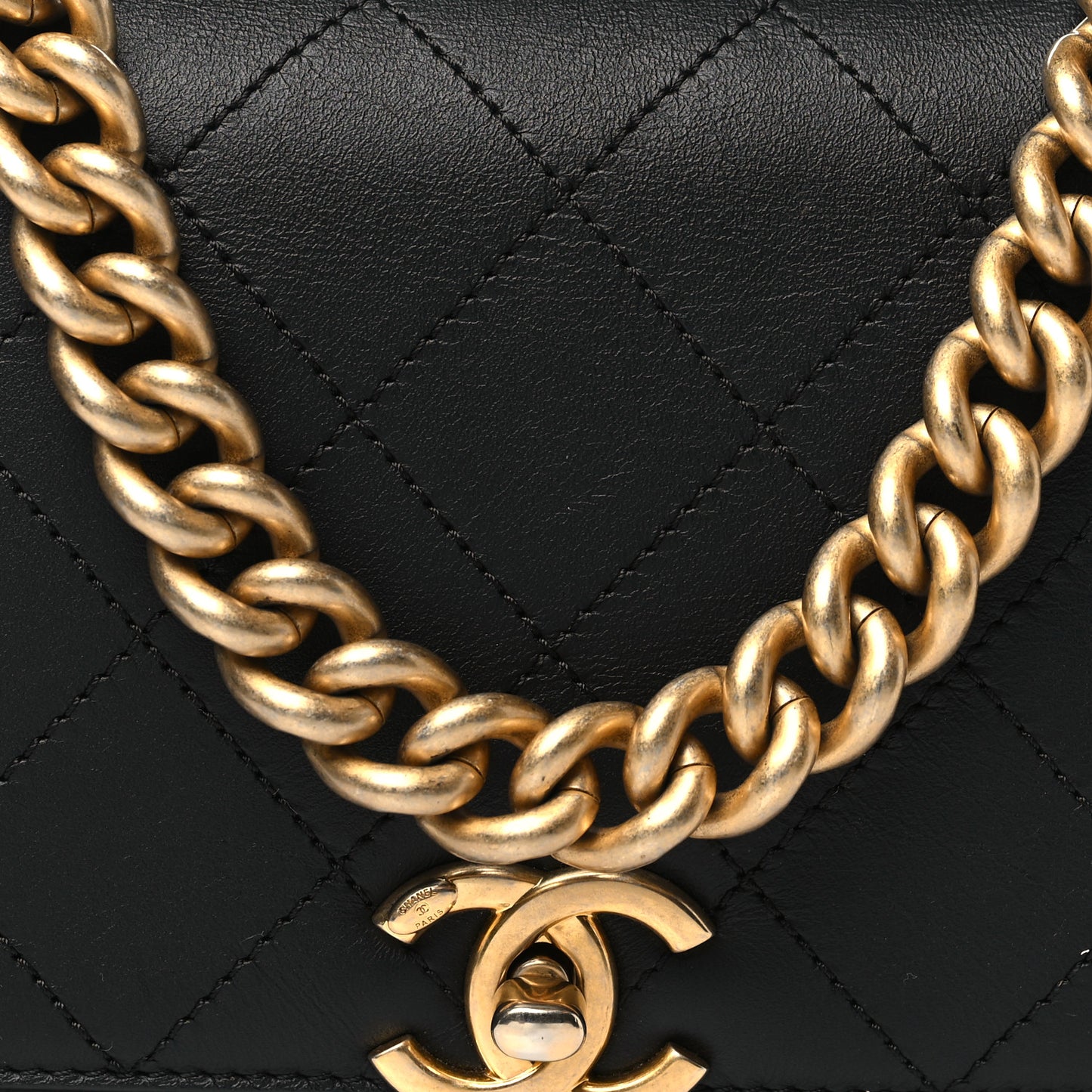 Calfskin Stitched Flap Black