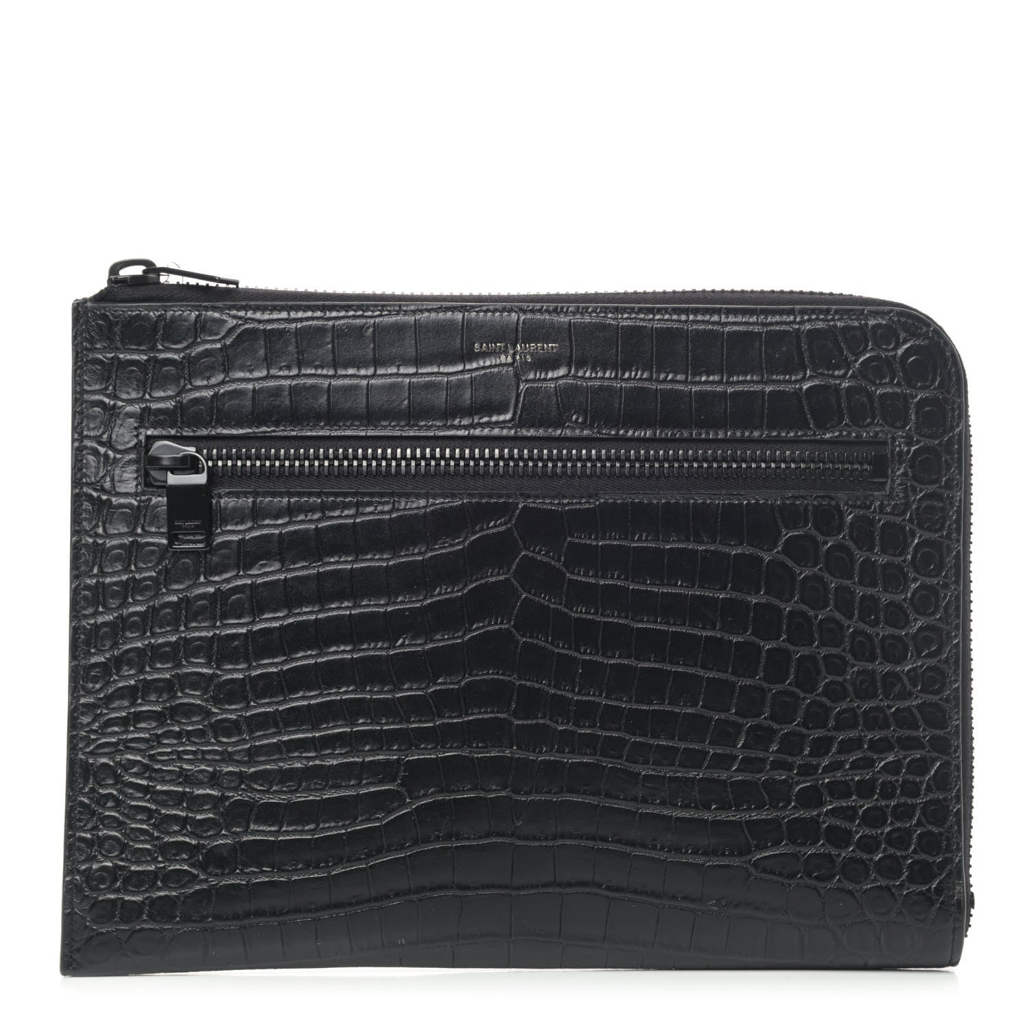Saint Laurent Calfskin Crocodile Embossed iPad Case Black 1 of 4