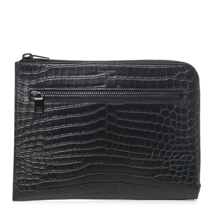 Saint Laurent Calfskin Crocodile Embossed iPad Case Black 1 of 4