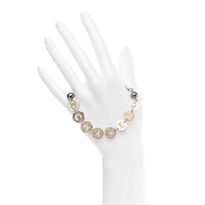 Chanel Crystal Pearl Papyrus Bracelet Gold Grey 2 of 5
