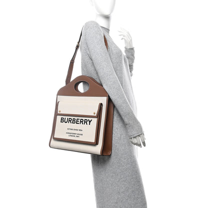 Burberry Canvas Smooth Calfskin Two Tone Medium Pocket Bag Natural Malt Brown 2 of 13