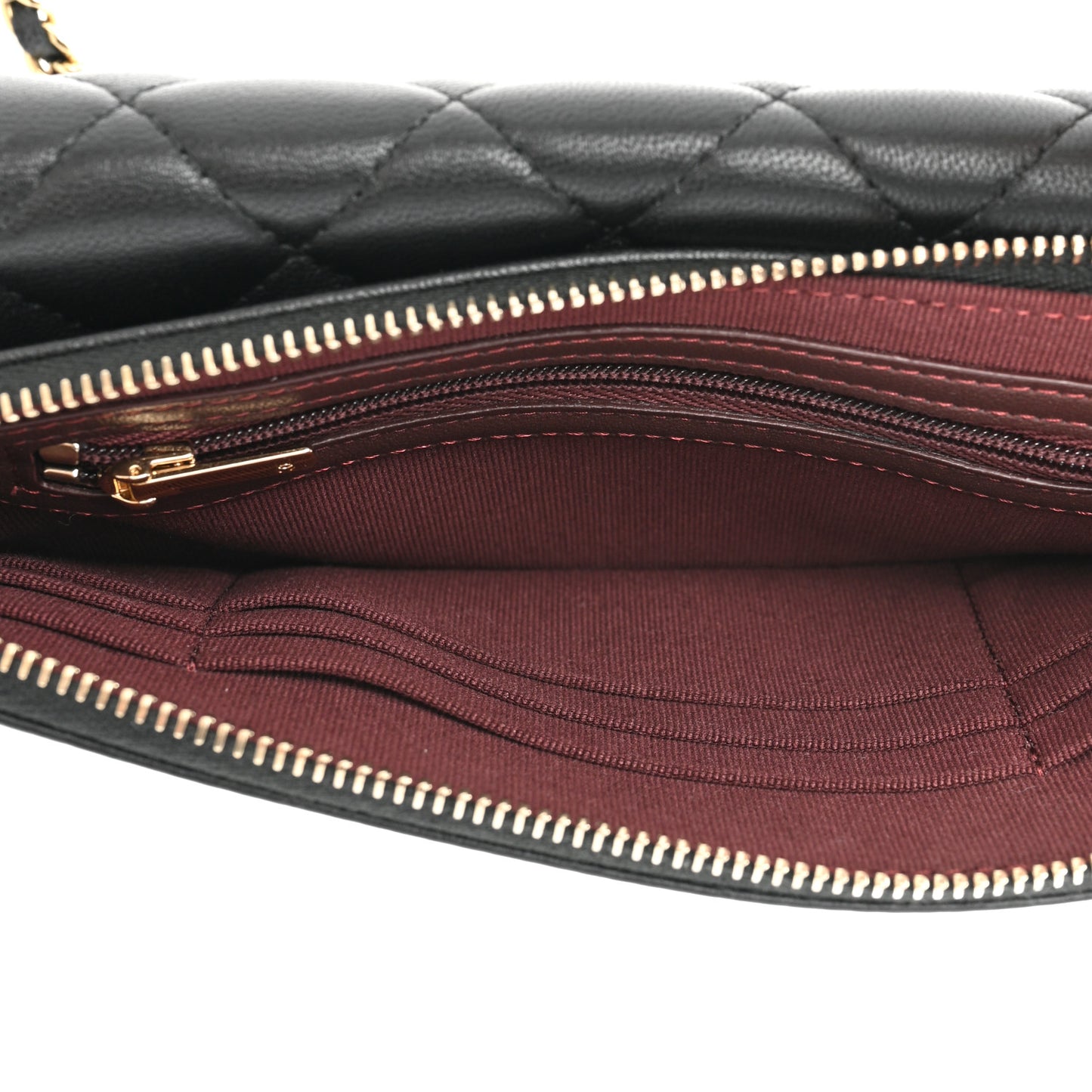 Lambskin Quilted Flap Phone Holder With Chain Black