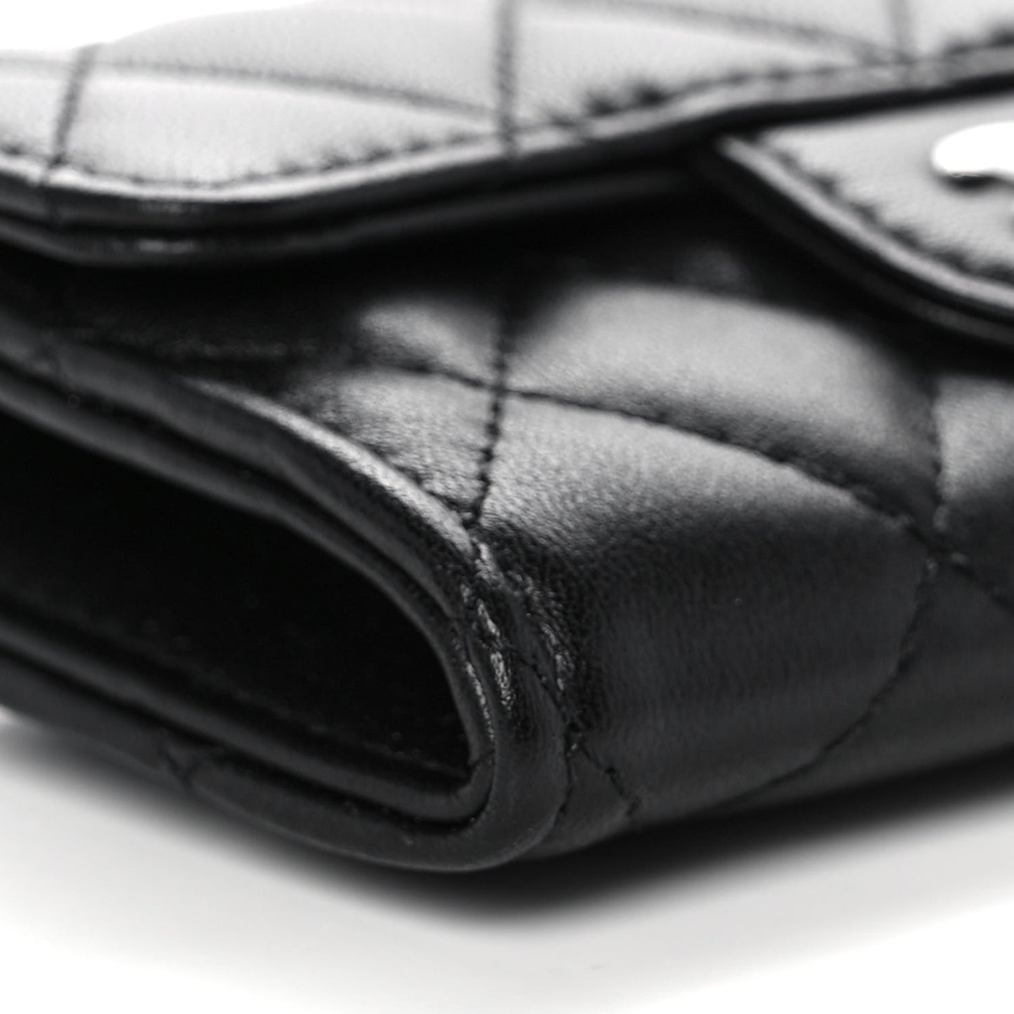 Lambskin Quilted Flap Card Holder Wallet Black