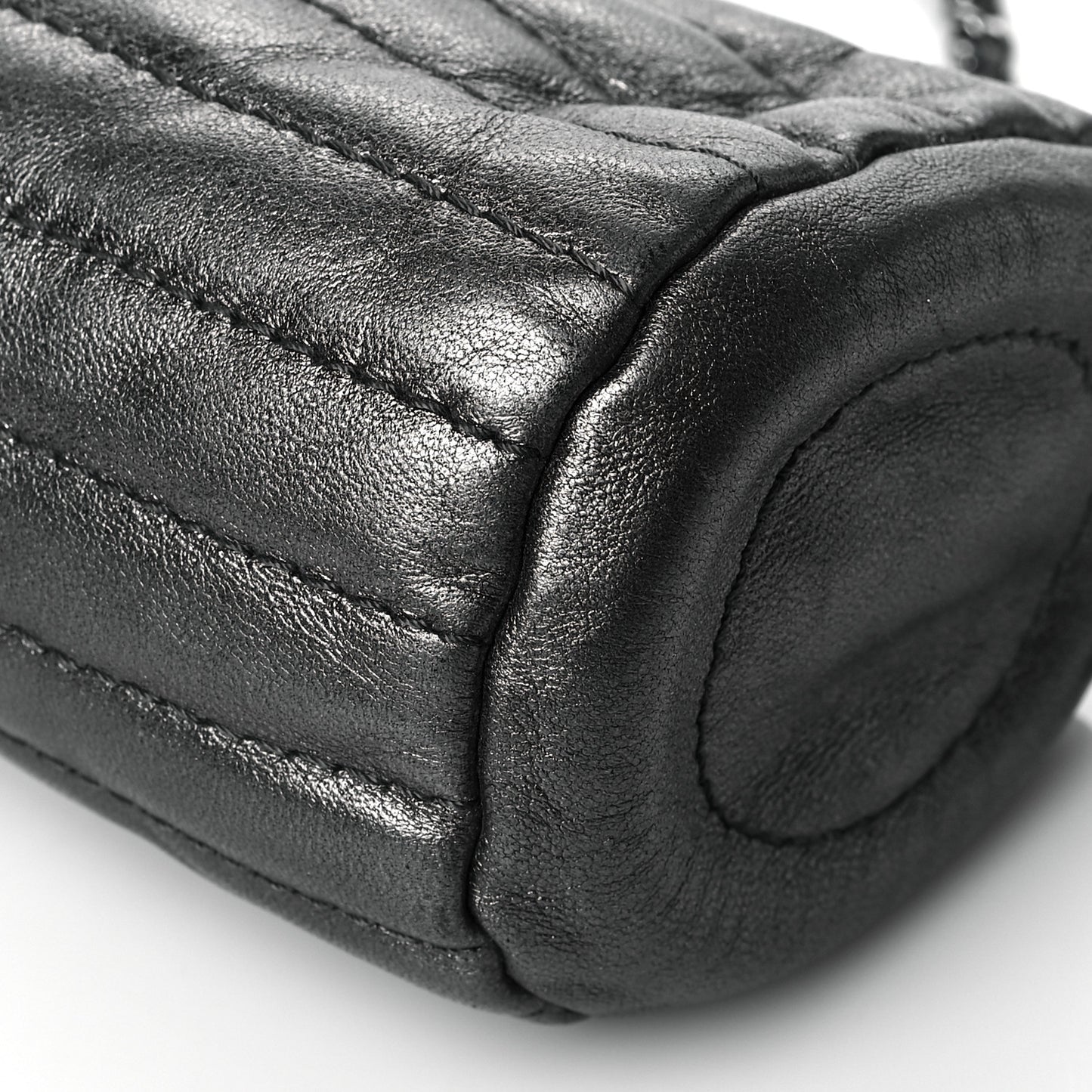 Metallic Lambskin Horizontal Quilt Pochette Dark Grey