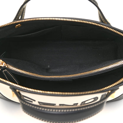 Fendi Canvas Vitello King Logo Embroidered Medium By The Way Boston Bag Grezzo Black 5 of 10